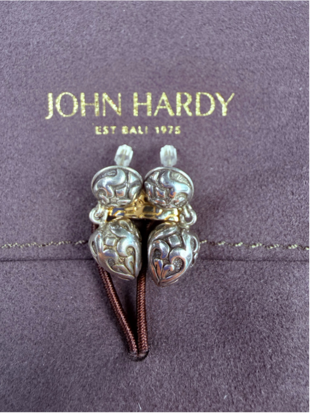 John Hardy Dayak Scroll 925 Sterling Silver Bali Dangle Drop Earrings